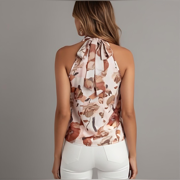 Boho Floral Print Tie Back Halter Neck Blouse - Picture 3 of 7